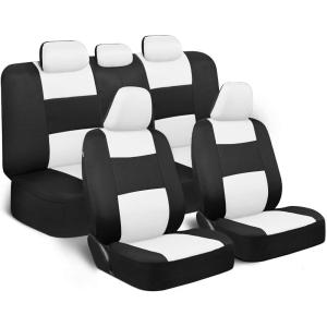 imageBDK PolyPro Seat Covers Full Set in Beige on Black  Front and Rear Split Bench Seat Covers for Cars Easy to Install  Car Accessories for Auto Trucks Van SUVWhite