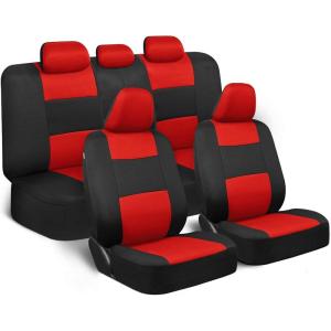 imageBDK PolyPro Seat Covers Full Set in Beige on Black  Front and Rear Split Bench Seat Covers for Cars Easy to Install  Car Accessories for Auto Trucks Van SUVRed