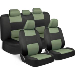 imageBDK PolyPro Seat Covers Full Set in Beige on Black  Front and Rear Split Bench Seat Covers for Cars Easy to Install  Car Accessories for Auto Trucks Van SUVGreen