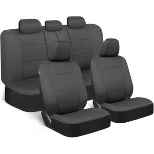 imageBDK PolyPro Seat Covers Full Set in Beige on Black  Front and Rear Split Bench Seat Covers for Cars Easy to Install  Car Accessories for Auto Trucks Van SUVSolid Gray