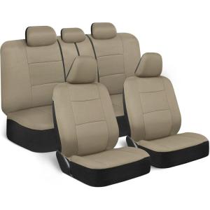 imageBDK PolyPro Seat Covers Full Set in Beige on Black  Front and Rear Split Bench Seat Covers for Cars Easy to Install  Car Accessories for Auto Trucks Van SUVSolid Beige