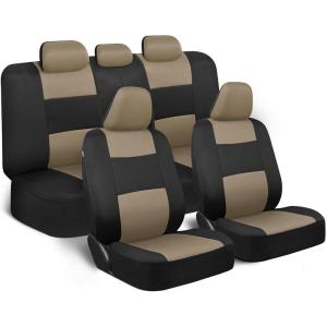 imageBDK PolyPro Seat Covers Full Set in Beige on Black  Front and Rear Split Bench Seat Covers for Cars Easy to Install  Car Accessories for Auto Trucks Van SUVBeige