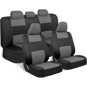 imageBDK PolyPro Seat Covers Full Set in Beige on Black  Front and Rear Split Bench Seat Covers for Cars Easy to Install  Car Accessories for Auto Trucks Van SUVGray