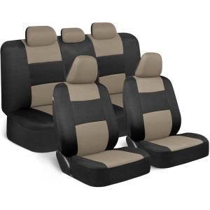imageBDK PolyPro Seat Covers Full Set in Beige on Black  Front and Rear Split Bench Seat Covers for Cars Easy to Install  Car Accessories for Auto Trucks Van SUVLight Beige