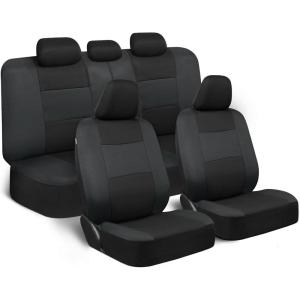 imageBDK PolyPro Seat Covers Full Set in Beige on Black  Front and Rear Split Bench Seat Covers for Cars Easy to Install  Car Accessories for Auto Trucks Van SUVReverse Charcoal