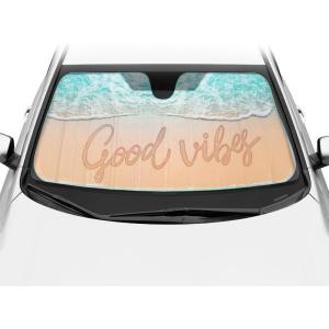 imageBDK USA Good Vibes Beach Sun Visor for Car Windshield Sunshade  Truck Sun Shade Windshield Cover ampamp Accordion Window Cover Car Shield Sun Protector  Dash Protection to Keep Your Vehicle Cool 58quotx27quotGood Vibes