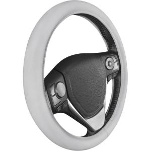 imageBDK Ultra Soft Gray Steering Wheel Cover Unisex Car Accessories NonSlip Comfy Soft Grip Faux Leather Auto Steering Wheel Cover for Cars Trucks Vans SUVs  Fits Standard 15quot Inch Steering WheelsSoft Gray