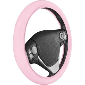 imageBDK Ultra Soft Gray Steering Wheel Cover Unisex Car Accessories NonSlip Comfy Soft Grip Faux Leather Auto Steering Wheel Cover for Cars Trucks Vans SUVs  Fits Standard 15quot Inch Steering WheelsSoft Pink