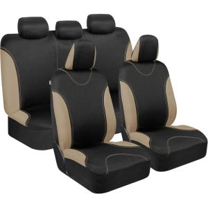 imageBDK UltraSleek Purple Seat Covers for Cars TwoTone Front Seat Covers with Matching Back Car Seat Cover Made to Fit Most Auto Truck Van SUV Interior Car Accessories Full SetBlackBeige