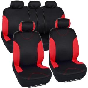 imageBDK UltraSleek Purple Seat Covers for Cars TwoTone Front Seat Covers with Matching Back Car Seat Cover Made to Fit Most Auto Truck Van SUV Interior Car Accessories Full SetRed