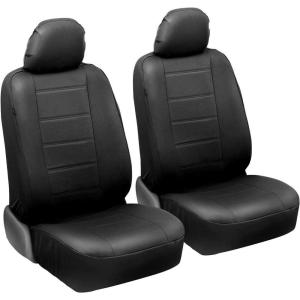 imageBDK carXS Black Leather Car Seat Covers Full Set 9Piece Faux Seat Covers for Cars Includes Front and Back Seat Cover Automotive Seat Covers for Trucks SUVBlack