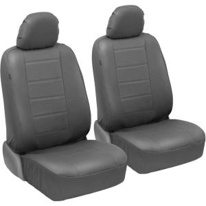 imageBDK carXS Black Leather Car Seat Covers Full Set 9Piece Faux Seat Covers for Cars Includes Front and Back Seat Cover Automotive Seat Covers for Trucks SUVGray