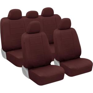 imageBDK carXS Black Leather Car Seat Covers Full Set 9Piece Faux Seat Covers for Cars Includes Front and Back Seat Cover Automotive Seat Covers for Trucks SUVBurgundy