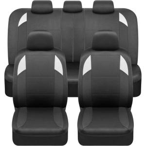 imageBDK carXS Monaco Seat Covers for Cars Full Set Gray TriTone Front with Split Rear Bench Back Seat Cover Automotive Seat Covers for Trucks SUV Van AutoBlack