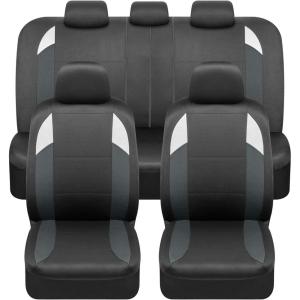 imageBDK carXS Monaco Seat Covers for Cars Full Set Gray TriTone Front with Split Rear Bench Back Seat Cover Automotive Seat Covers for Trucks SUV Van AutoCharcoal Gray