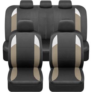imageBDK carXS Monaco Seat Covers for Cars Full Set Gray TriTone Front with Split Rear Bench Back Seat Cover Automotive Seat Covers for Trucks SUV Van AutoBeige