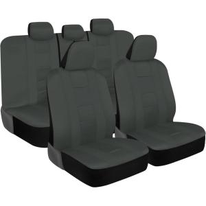 imageBDK carXS Seat Covers for Cars Light Gray TwoTone Car Seat Covers with Matching Back Seat Cover Made to Fit Most Auto Truck Van SUV Interior Car Accessories Car Seat Cover Full SetSolid Charcoal Gray