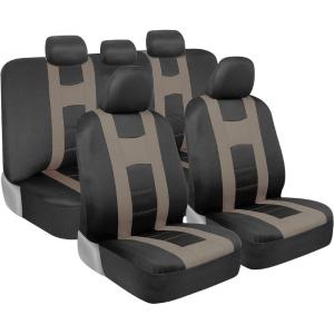 imageBDK carXS Seat Covers for Cars Light Gray TwoTone Car Seat Covers with Matching Back Seat Cover Made to Fit Most Auto Truck Van SUV Interior Car Accessories Car Seat Cover Full SetBlack  Beige