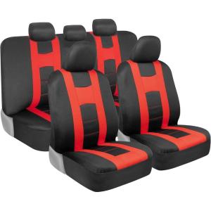 imageBDK carXS Seat Covers for Cars Light Gray TwoTone Car Seat Covers with Matching Back Seat Cover Made to Fit Most Auto Truck Van SUV Interior Car Accessories Car Seat Cover Full SetBlack  Red