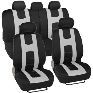 imageBDK carXS Seat Covers for Cars Light Gray TwoTone Car Seat Covers with Matching Back Seat Cover Made to Fit Most Auto Truck Van SUV Interior Car Accessories Car Seat Cover Full SetBlack  White