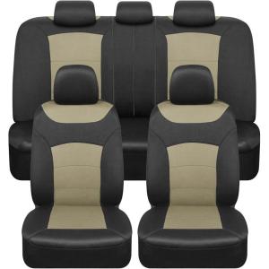 imageBDK carXS Turismo Car Seat Covers Full Set Beige TwoTone Front Seat Covers with Split Rear Bench Back Seat Cover Automotive Seat Covers for Trucks SUV Van AutoBeige