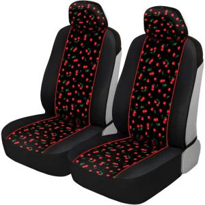 imageBDKdusty rose Floral Faux Leather Car Seat Covers for Front Seats 2 Pack  Flower Pattern Front Seat Cover Set Sideless Design for Easy Installation Fits Most Car Truck Van and SUVCheeky Cherry