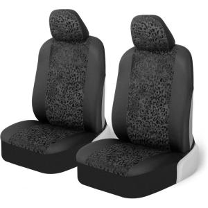 imageBDKdusty rose Floral Faux Leather Car Seat Covers for Front Seats 2 Pack  Flower Pattern Front Seat Cover Set Sideless Design for Easy Installation Fits Most Car Truck Van and SUVBlack Leopard
