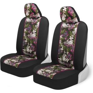 imageBDKdusty rose Floral Faux Leather Car Seat Covers for Front Seats 2 Pack  Flower Pattern Front Seat Cover Set Sideless Design for Easy Installation Fits Most Car Truck Van and SUVCatalina Floral