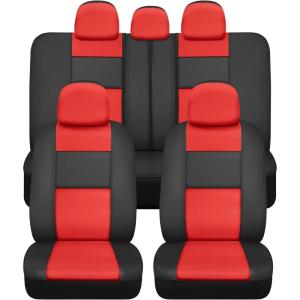 imageBDk Faux Leather Car Seat Cover Full Set  Front ampamp Rear Split Bench Black Seat Covers For SUV ampamp Truck Seat Covers Airbag Compatible  Interior Protective Seat Covers for Car Seats ampamp Car AccessoriesRed