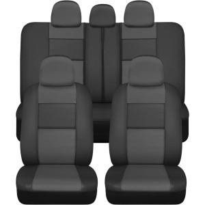 imageBDk Faux Leather Car Seat Cover Full Set  Front ampamp Rear Split Bench Black Seat Covers For SUV ampamp Truck Seat Covers Airbag Compatible  Interior Protective Seat Covers for Car Seats ampamp Car AccessoriesCharcoal