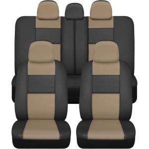 imageBDk Faux Leather Car Seat Cover Full Set  Front ampamp Rear Split Bench Black Seat Covers For SUV ampamp Truck Seat Covers Airbag Compatible  Interior Protective Seat Covers for Car Seats ampamp Car AccessoriesBeige