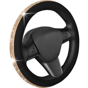 imageLeatherette Crystal Bling Steering Wheel Cover for Car SUV Glitter Sparkle Rhinestone Cute Car Accessories for Women Universal Fit Standard Size Fits 145quot15quot  Pink wRainbow BlingBlack w Gold Bling