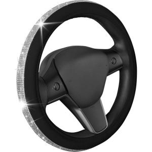 imageLeatherette Crystal Bling Steering Wheel Cover for Car SUV Glitter Sparkle Rhinestone Cute Car Accessories for Women Universal Fit Standard Size Fits 145quot15quot  Pink wRainbow BlingBlack w Silver Bling