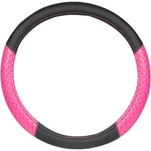 imagePink Holo Bling Steering Wheel Cover Standard 15 Inch Size Fits Most Vehicles Cute Shiny Crackle Car Steering Cover with Holographic Foil Glitter Like Detail Car Accessories for WomenPink Sequin Bling