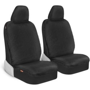 imageSheepskin Car Seat Covers for Women 2Pack Faux Fur Car Seat Covers Front Seats Only Cute Automotive Seat Covers For Cars for Women Car Accessories for Women Soft PinkBlack Fur