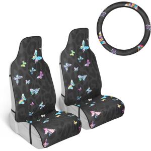 imageTurquoise Tropical Birds Car Seat Covers 2 Pack Birds ampamp Palm Leaves Front Seat Covers for Cars Trucks SUV Car Accessories for WomenBlack Leopard  Butterflies
