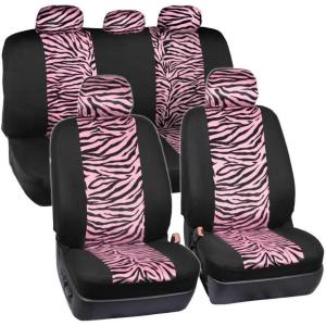 imagecarXS Leopard Print Car Seat Covers Full Set Includes Matching Seat Belt Pads and Steering Wheel Cover TwoTone Cheetah Print Gray Seat Covers for Cars for Women Car Seat Protector Interior CoversZebra Hot Pink