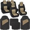 imageBDK PolyPro Black ampamp Beige Car Seat Covers Full Set with MotorTrend FlexTough All Weather Rubber Car Floor Mats  Front ampamp Rear Split Bench Seat Covers for Cars ampamp Matching Floor Mats for Car InteriorBlack  Beige