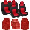 imageBDK PolyPro Car Seat Covers Full Set  Front and Rear Split Bench Protection Includes 4PC Vibrant Metallic Floor Mats Easy to Install Fits Most Auto Truck Van SUVRed