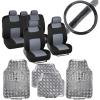 imageBDK PolyPro Car Seat Covers Full Set  Front and Rear Split Bench Protection Includes 4PC Vibrant Metallic Floor Mats ampamp Steering Wheel Cover Easy to Install Fits Most Auto Truck Van SUVGray