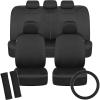 imageBDK PolyPro Car Seat Covers Full Set in Solid Black with Steering Wheel Cover ampamp Seat Belt Pads  Front and Rear Split Bench Car Seat Cover Easy to Install Interior Covers for Auto Truck Van SUV