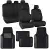 imageBDK PolyPro Red Car Seat Covers Full Set with 4Piece Car Floor Mats  TwoTone Seat Covers for Cars with Carpet Interior Covers for Auto Truck Van SUVAll Black