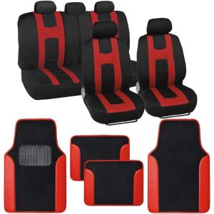 imageBDK CarXS Black Car Seat Covers Full Set with Matching Set of Floor Mats for SUV Car ampamp Truck  Car Seat Covers Front Seats ampamp Bench Seat Cover Car Seat Protector Car Mats Full Set Interior CoversRed