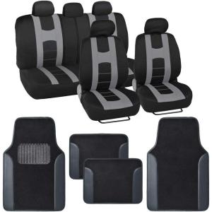 imageBDK CarXS Black Car Seat Covers Full Set with Matching Set of Floor Mats for SUV Car ampamp Truck  Car Seat Covers Front Seats ampamp Bench Seat Cover Car Seat Protector Car Mats Full Set Interior CoversGray