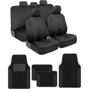 imageBDK CarXS Black Car Seat Covers Full Set with Matching Set of Floor Mats for SUV Car ampamp Truck  Car Seat Covers Front Seats ampamp Bench Seat Cover Car Seat Protector Car Mats Full Set Interior CoversBlack