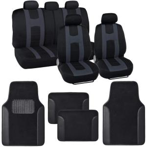 imageBDK CarXS Black Car Seat Covers Full Set with Matching Set of Floor Mats for SUV Car ampamp Truck  Car Seat Covers Front Seats ampamp Bench Seat Cover Car Seat Protector Car Mats Full Set Interior CoversCharcoal