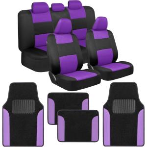 imageBDK PolyPro Red Car Seat Covers Full Set with 4Piece Car Floor Mats  TwoTone Seat Covers for Cars with Carpet Interior Covers for Auto Truck Van SUVBlack  Purple