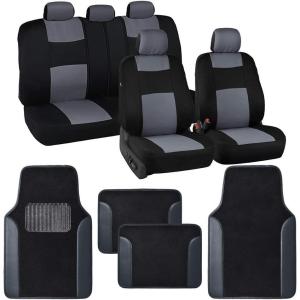 imageBDK PolyPro Red Car Seat Covers Full Set with 4Piece Car Floor Mats  TwoTone Seat Covers for Cars with Carpet Interior Covers for Auto Truck Van SUVBlack  Gray