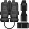 imagePU Leather Car Seat Covers wTwoTone CarpetVinyl Trim Car Floor Mats  Front and Back Split Bench Seat Covers Steering Wheel Cover Floor Mats for Cars Trucks Vans and SUVs BlackCharcoal
