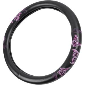 imageBDK Design Comfort Grip Steering Wheel Cover for Car SUV Van and Truck 15 inch Standard Size Pink ButterfliesPink Butterflies